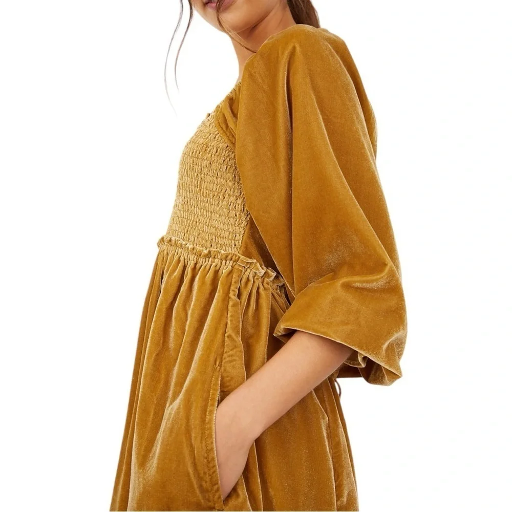 Free People Daphne Velvet Mustard Yellow Mini Dress